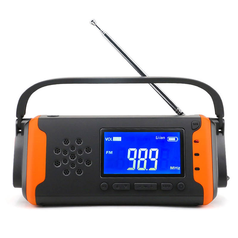 Ψηφιακός ραδιοφωνικός καιρός έκτακτης ανάγκης LCD, Solar Hand Crank AM \/ FM NOAA Radio με LED φακό, συσκευή αναπαραγωγής μουσικής AUX, 4000mAh Power Bank για φορτιστή κινητού τηλεφώνου και συναγερμό SOS
